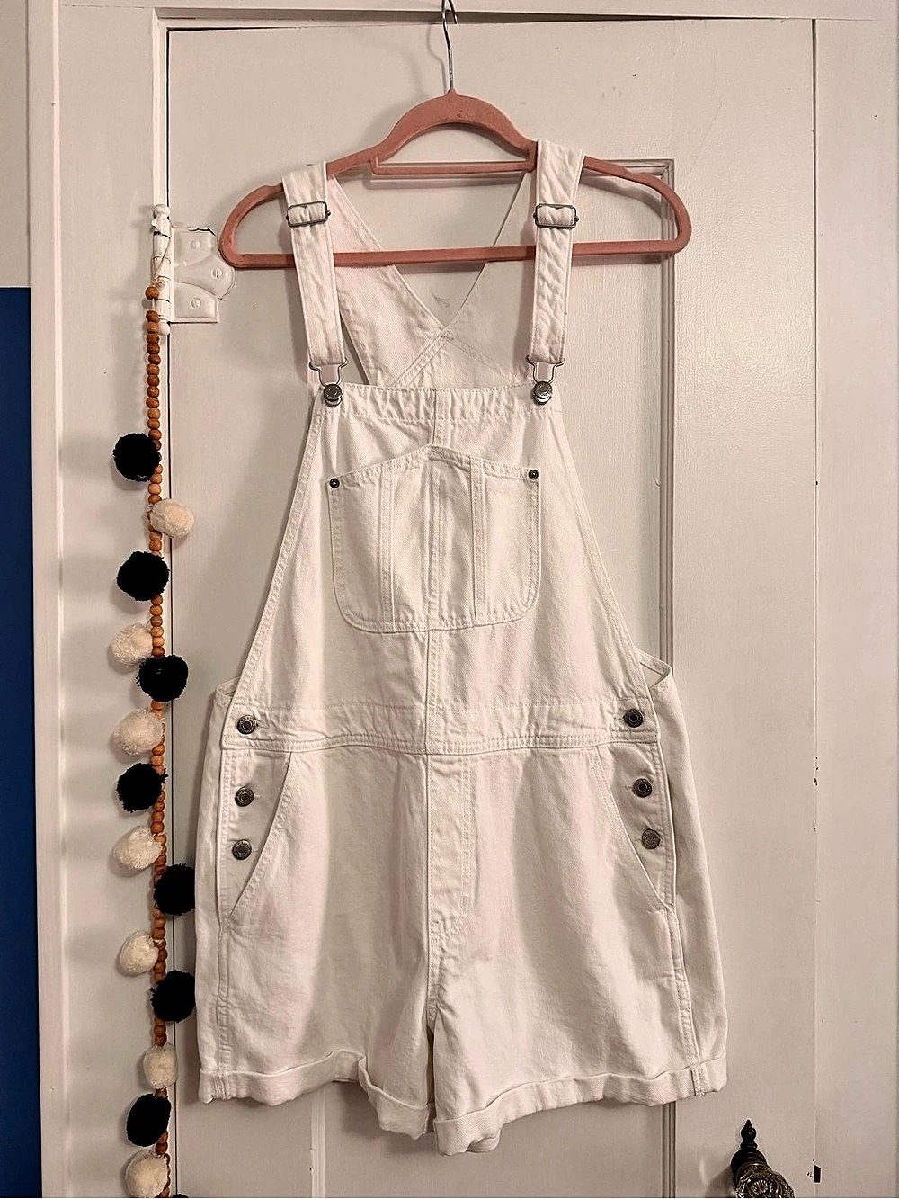 Old Navy White Denim Shortalls Overalls Size Large